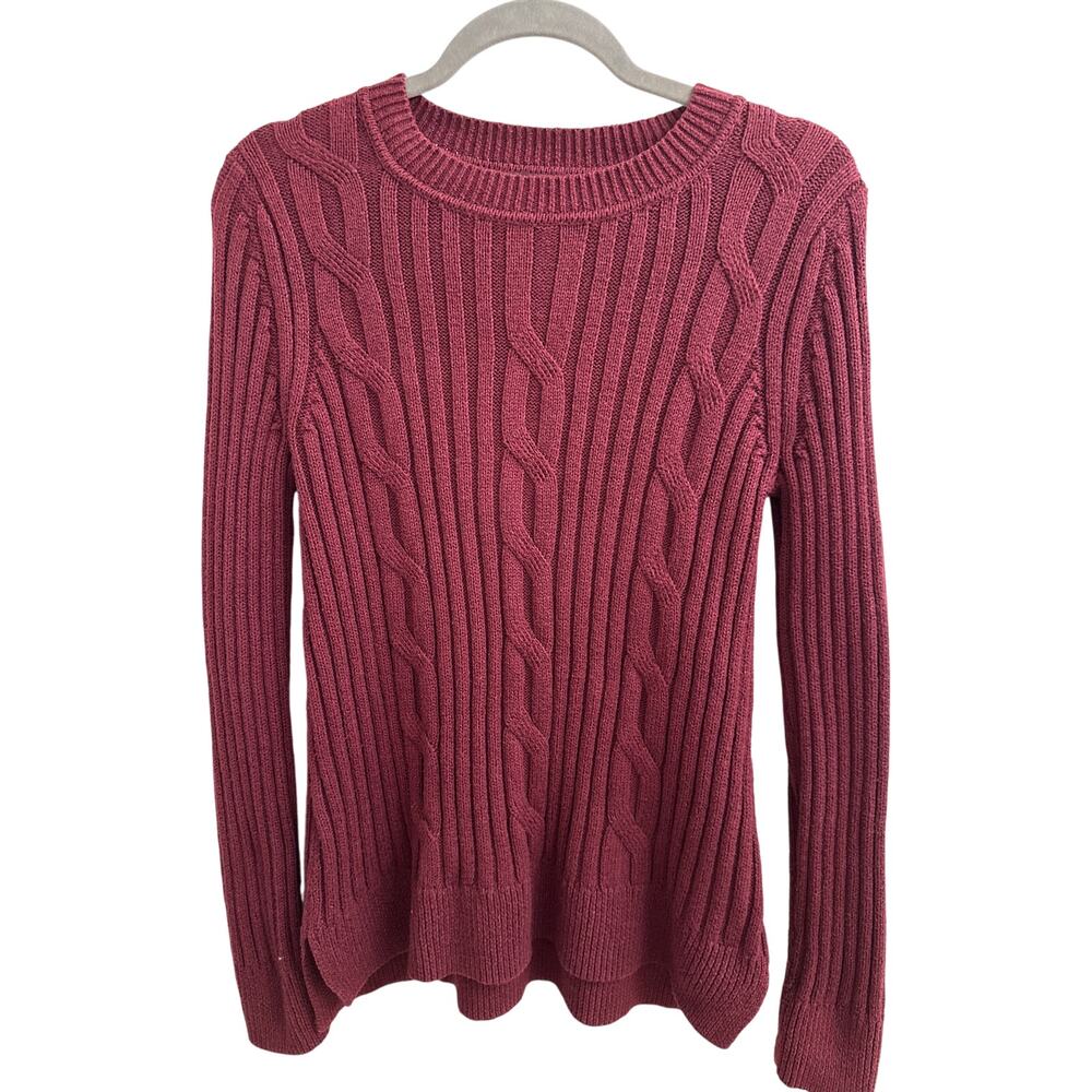 Banana‎ Republic Womens Cable Knit Burgundy Crewneck Sweater Fall Fisherman